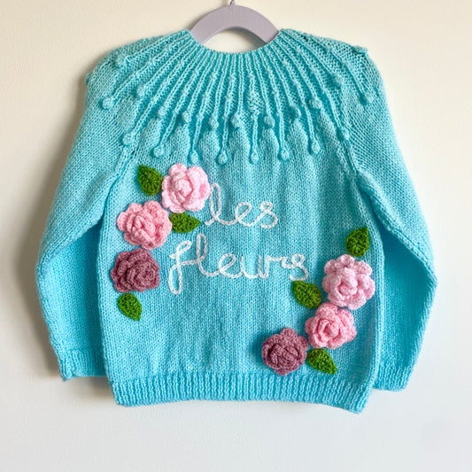 "Les Fleurs” Handmade Cardigan Size Approx 3-4 Years