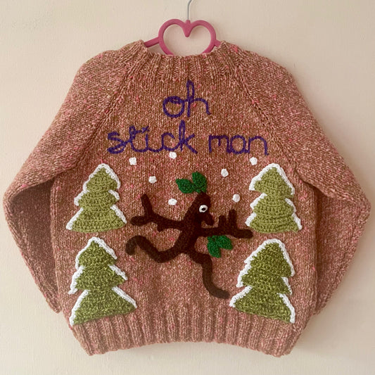 "Oh Stickman" Handmade Cardigan Size Approx 3-5 Years