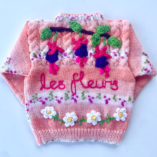 "Les Fleurs” Handmade Cardigan Size Approx 1.5-2.5 Years