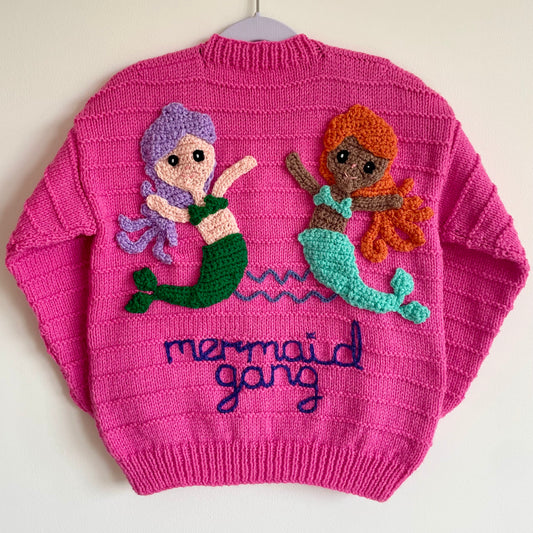 "Mermaid Gang" Handmade Cardigan Size Approx 4-6 Years
