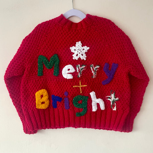 "Merry + Bright” Handmade Cardigan Size Approx 6-8 Years