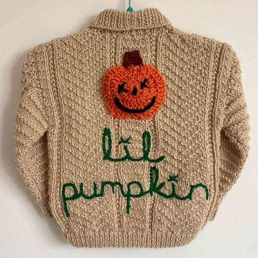 "Lil Pumpkin” Handmade Cardigan Size Approx 3-9 months