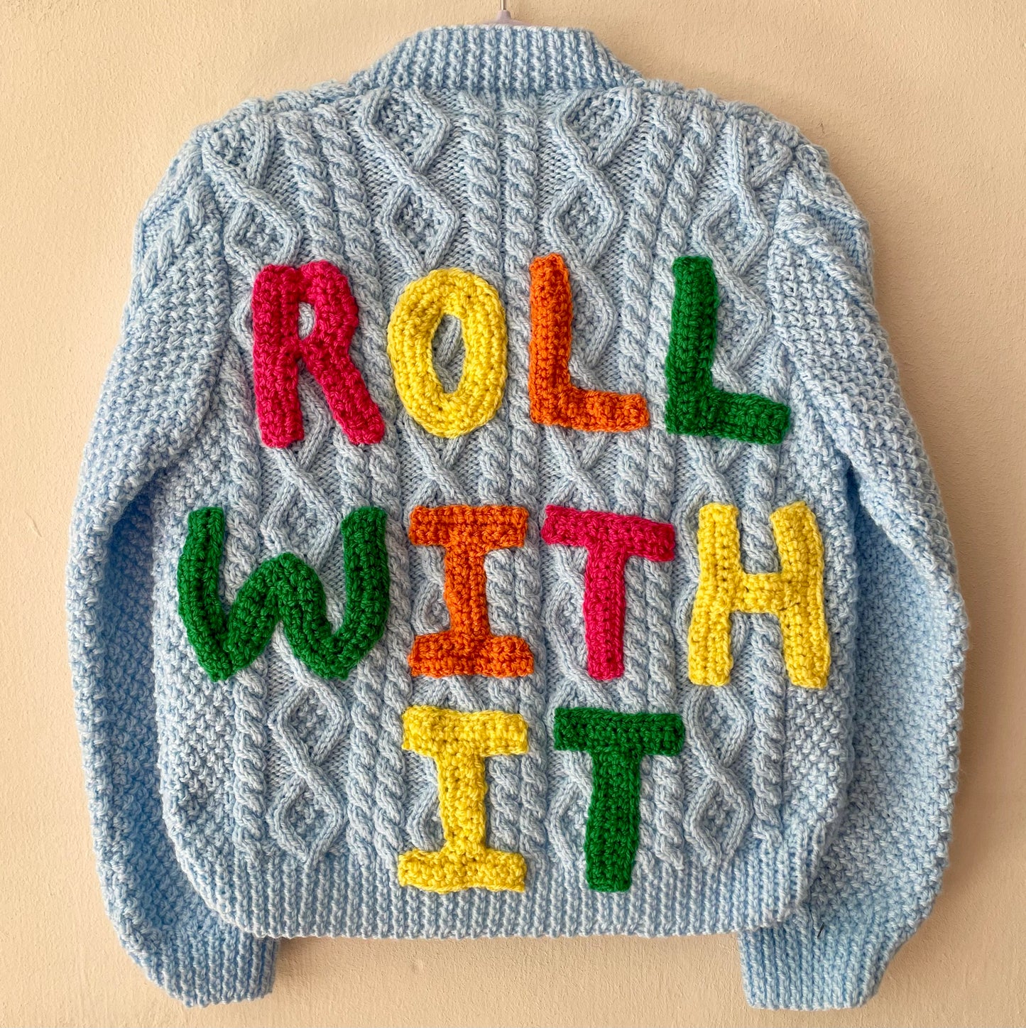 "ROLL WITH IT” Handmade Cardigan Size Approx 4-6 Years