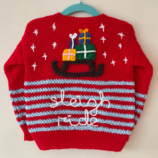 "Sleigh Ride" Handmade Cardigan Size Approx 2-3 Years
