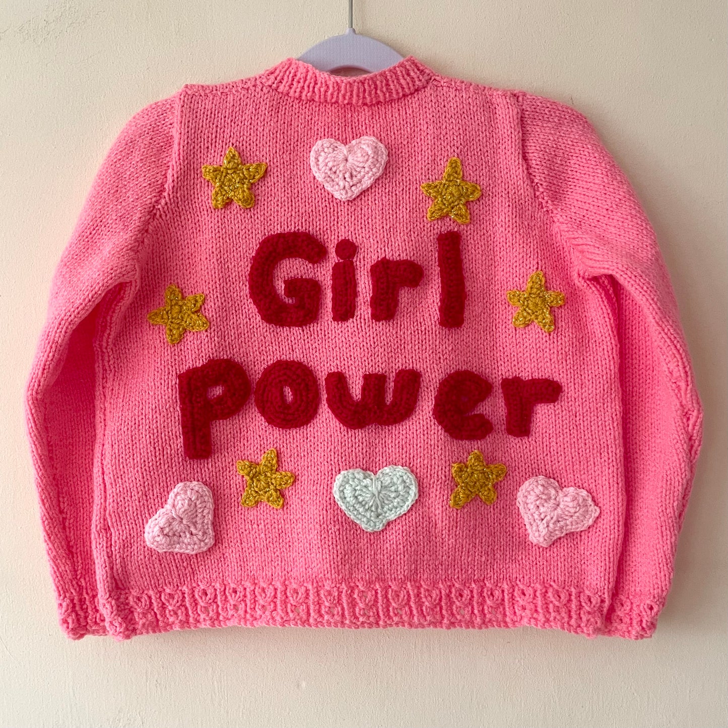 "Girl Power” Handmade Cardigan Size Approx 4-6 Years