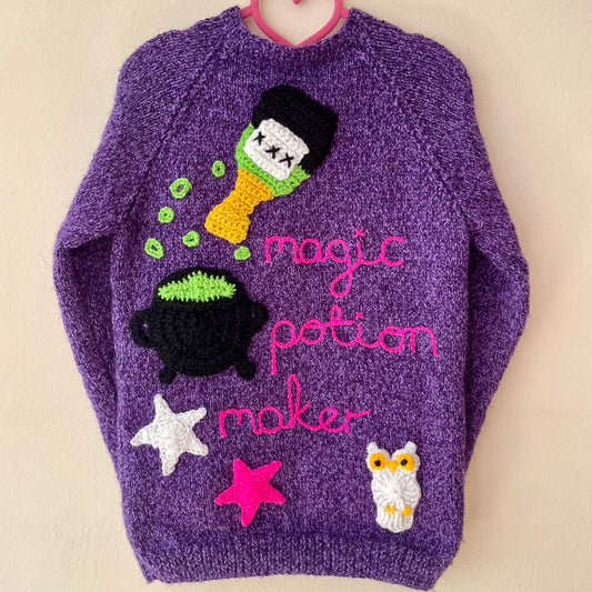 "Magic Potion Maker” Handmade Cardigan Size Approx 5-7 Years