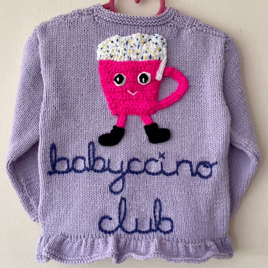 "Babyccino Club” Handmade Cardigan Size Approx 2-3 Years