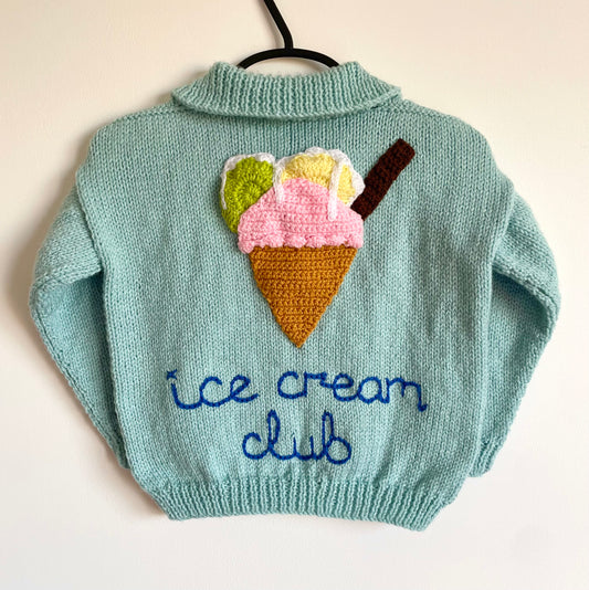 "Ice Cream Club” Handmade Cardigan Size Approx 5-6 Years