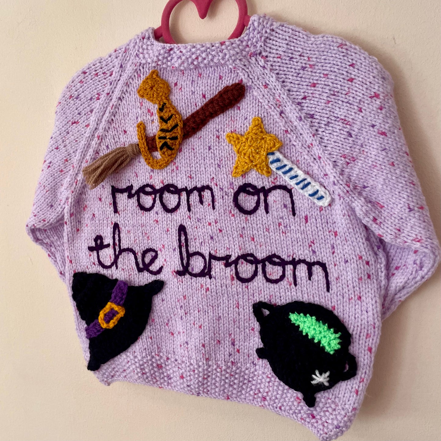 "Room On The Broom” Handmade Lilac Cardigan Size Approx 2-3 Years
