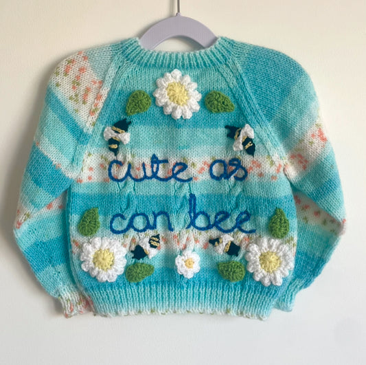 "Cute As Can Bee” Handmade Cardigan Size Approx 1-2 Years
