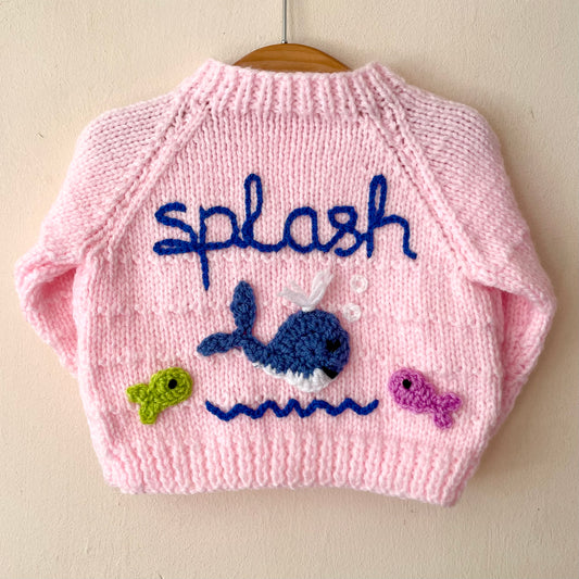 "Splash” Handmade Cardigan Size Approx 0-6 Months