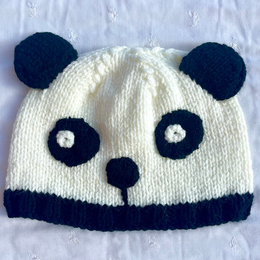 Hand Knitted Panda Hat - Age 3-5 Years