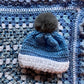 Small Handmade Baby Blanket and Hat (Blue/White)