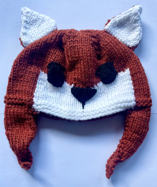 Hand Knitted Fox Hat - Age 3-6 Years