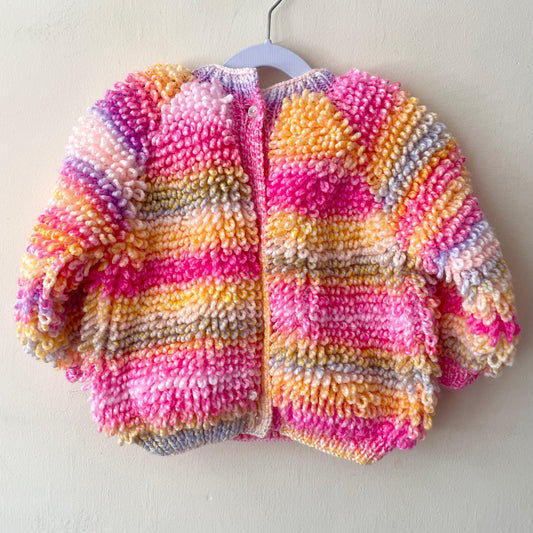 Hand-Knitted Multi-Coloured Loopy Cardigan Size Approx 3-5 Years