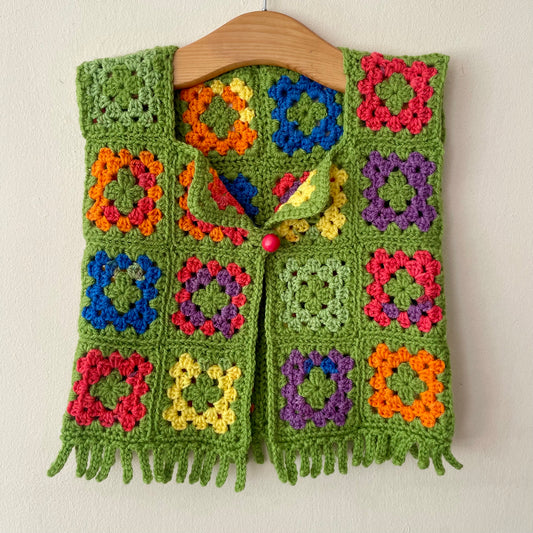 Hand Crocheted Green Waistcoat Size Approx 1-3 Years