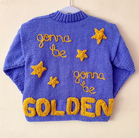 “Gonna Be Golden” Handmade Purple Cardigan Size Approx 4-6 Years