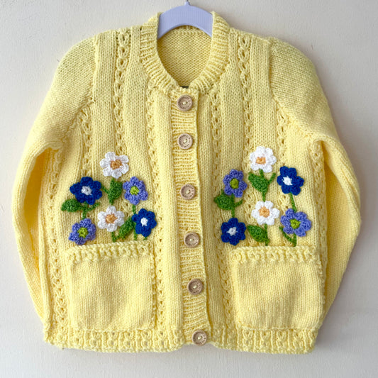 "Pocket Full Of Sunshine” Handmade Cardigan Size Approx 4-5 Years