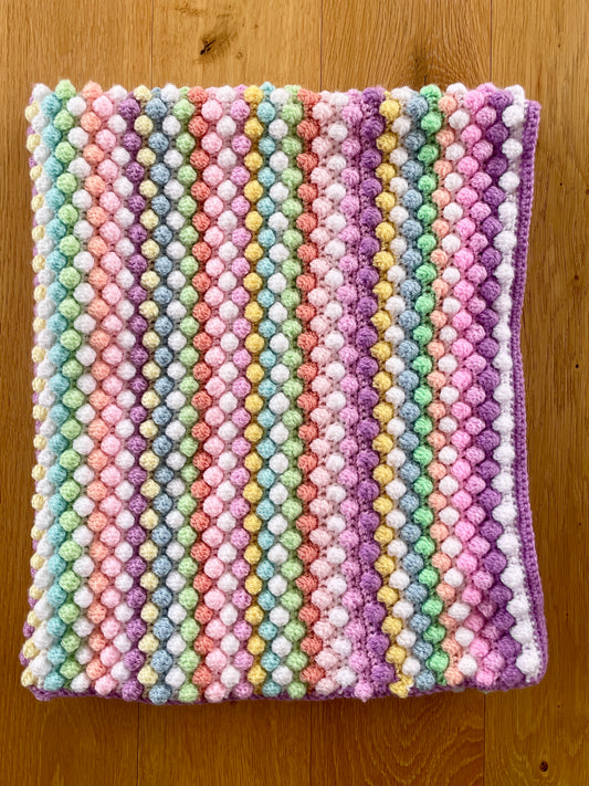 Large Rainbow Bobble Handmade Blanket