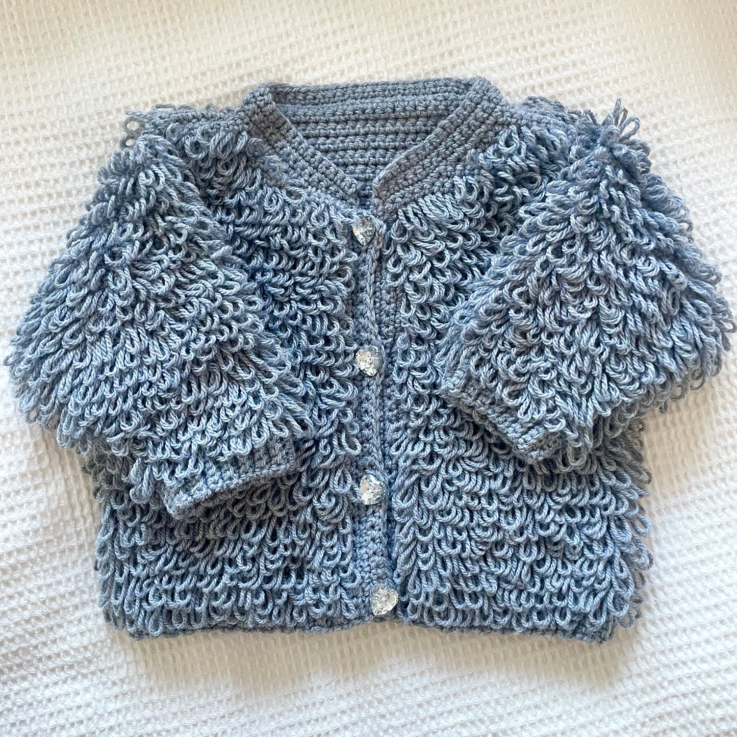 Hand-Knitted Grey Loopy Cardigan Size Approx 3-4 Years