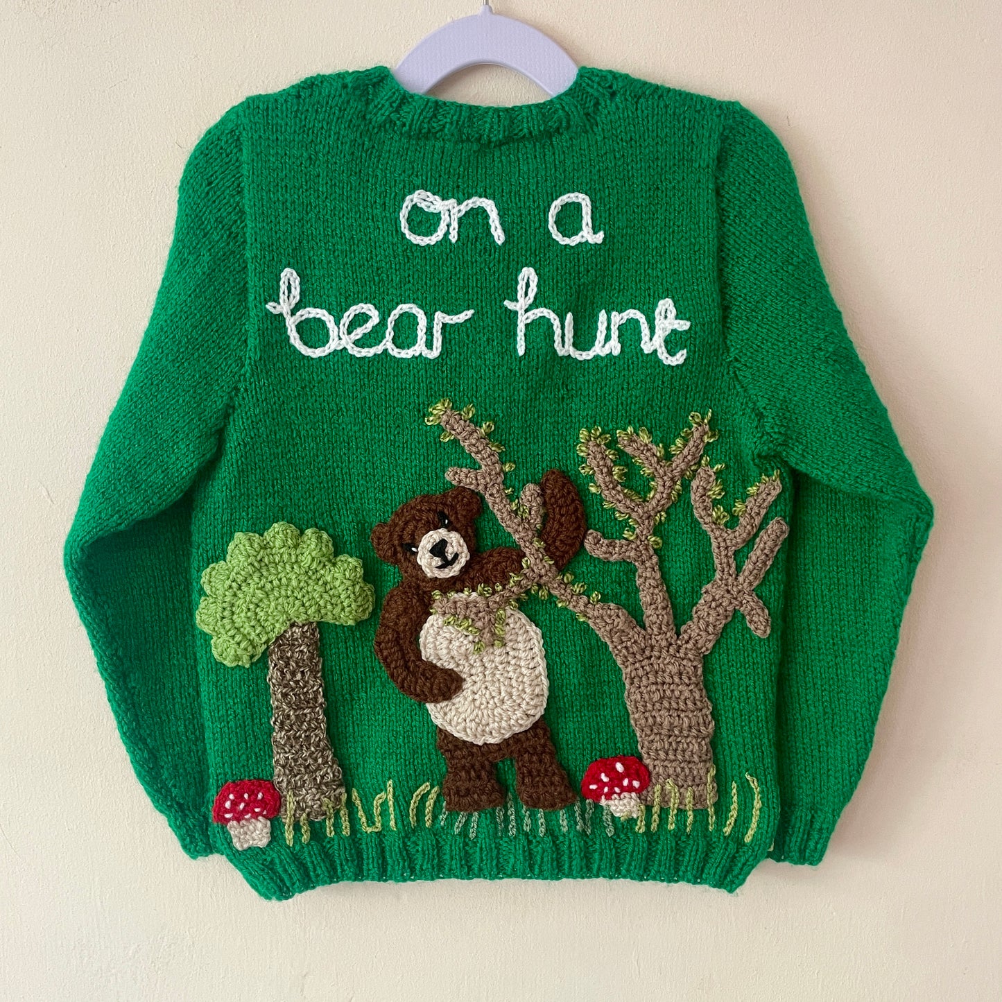 “On A Bear Hunt” Handmade Cardigan Size Approx 3-5 Years