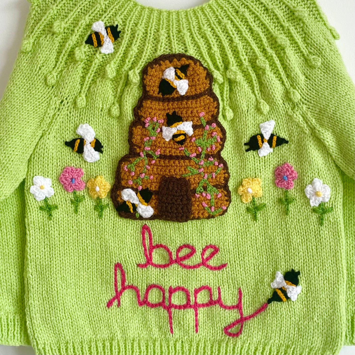 "Bee Happy” Handmade Cardigan Size Approx 3-5 Years