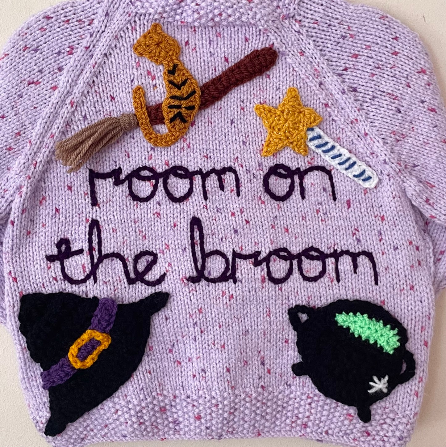 "Room On The Broom” Handmade Lilac Cardigan Size Approx 2-3 Years
