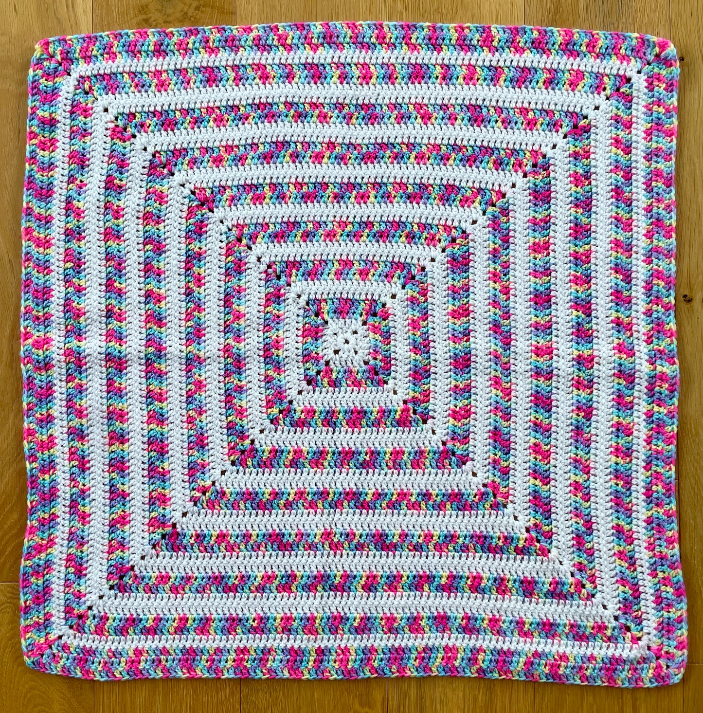 Small Handmade Baby Blanket and Hat (Rainbow/White)