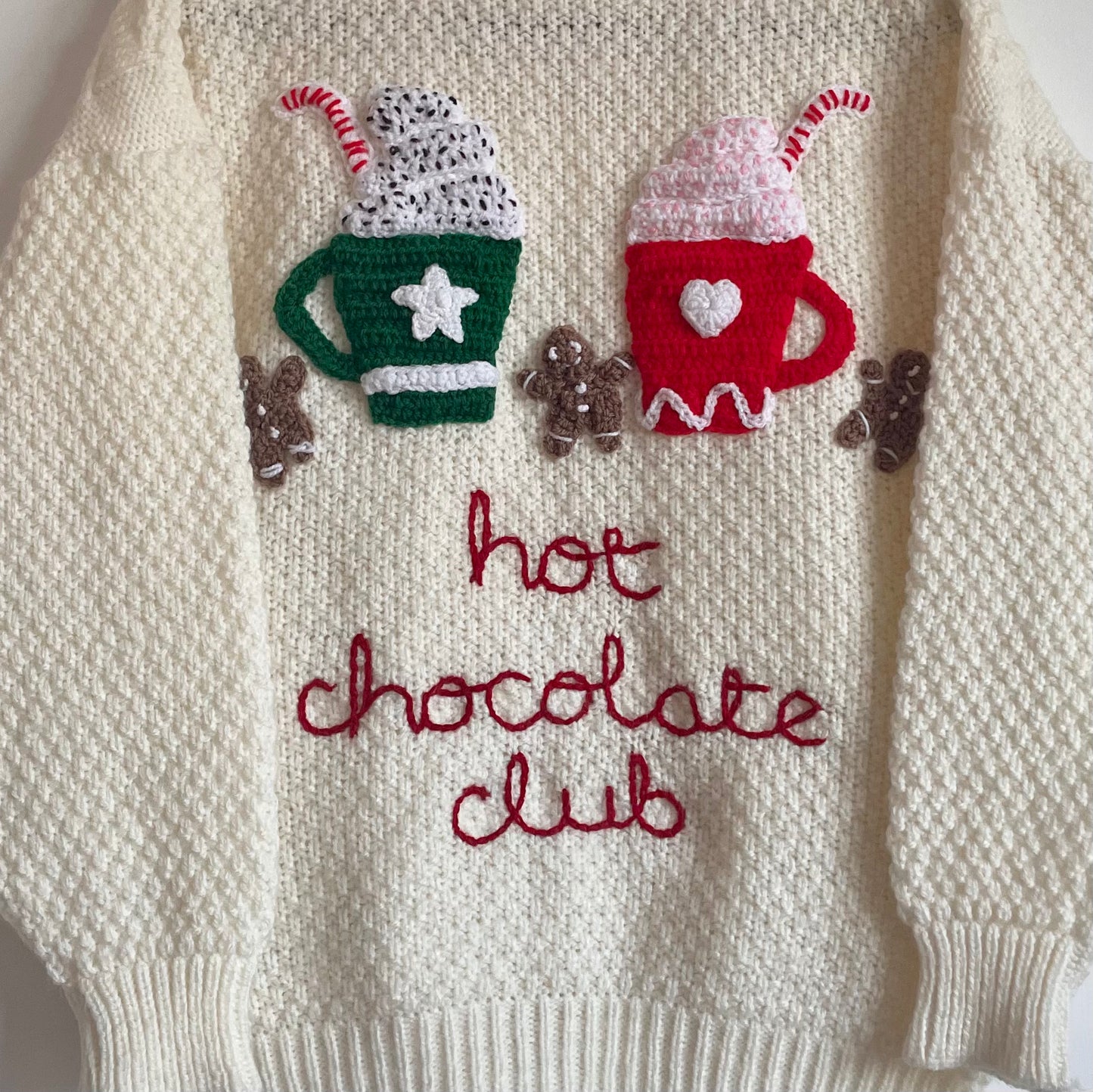 🎄Day 7🎄“Hot Chocolate Club” Christmas Handmade Jumper Ladies Size L