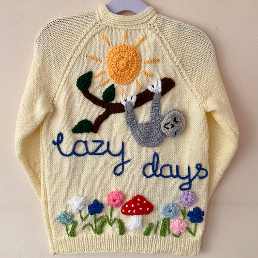 "Lazy Days” Handmade Cardigan Size Approx 5-7 Years