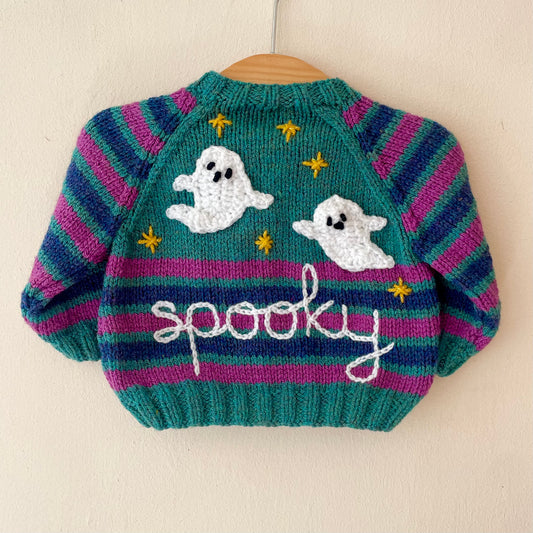"Spooky” Handmade Cardigan Size Approx 0-6 Months