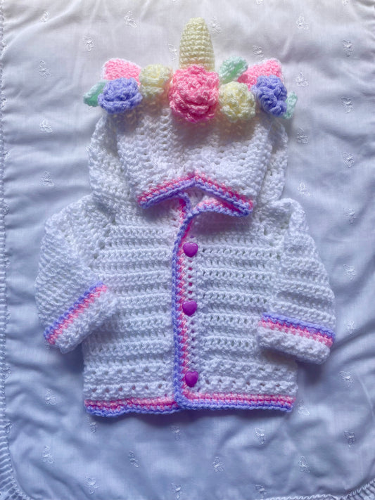 Hand Crocheted Unicorn Cardigan Size Approx Newborn