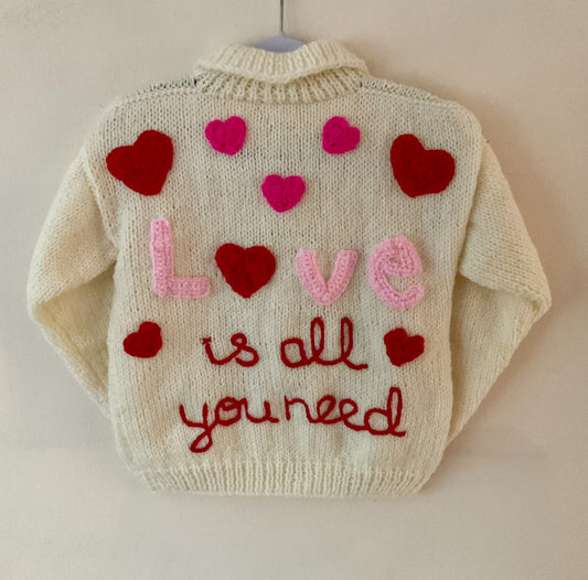 "Love Is All You Need" Handmade Cardigan Size Approx 3-5 Years