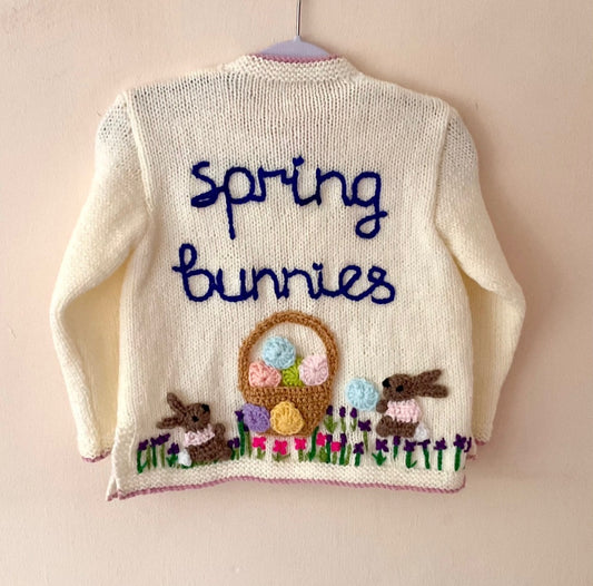 "Spring Bunnies” Handmade Cardigan Size Approx 2-3 Years