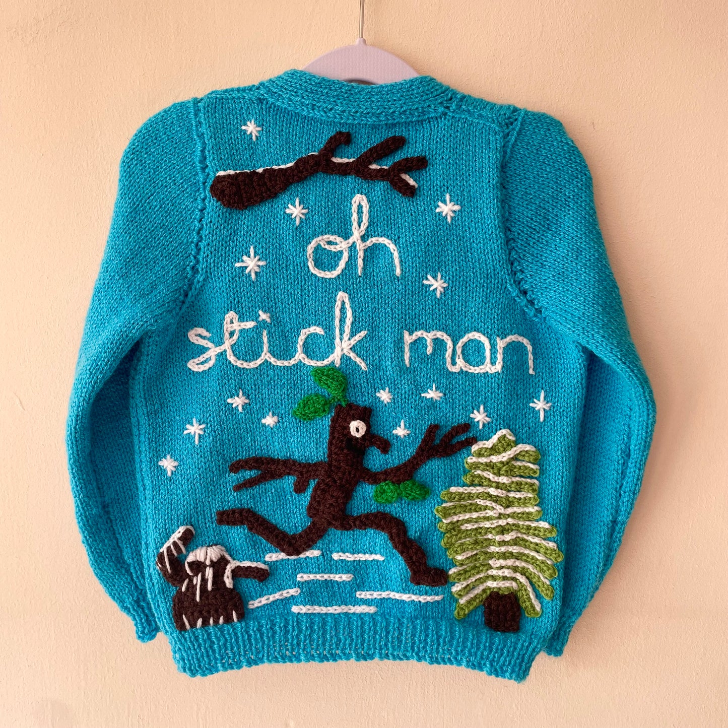 "Oh Stickman” Handmade Cardigan Size Approx 3-4 Years