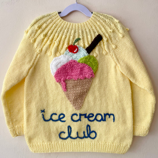 "Ice Cream Club” Handmade Cardigan Size Approx 6-8 Years