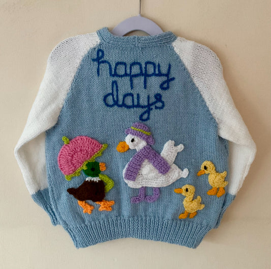 "Happy Days" Handmade Cardigan Size Approx 3-5 Years