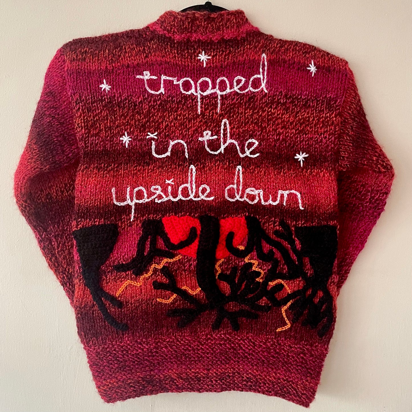 "Trapped In The Upside Down" Handmade Jumper Size Approx 6-8 Years