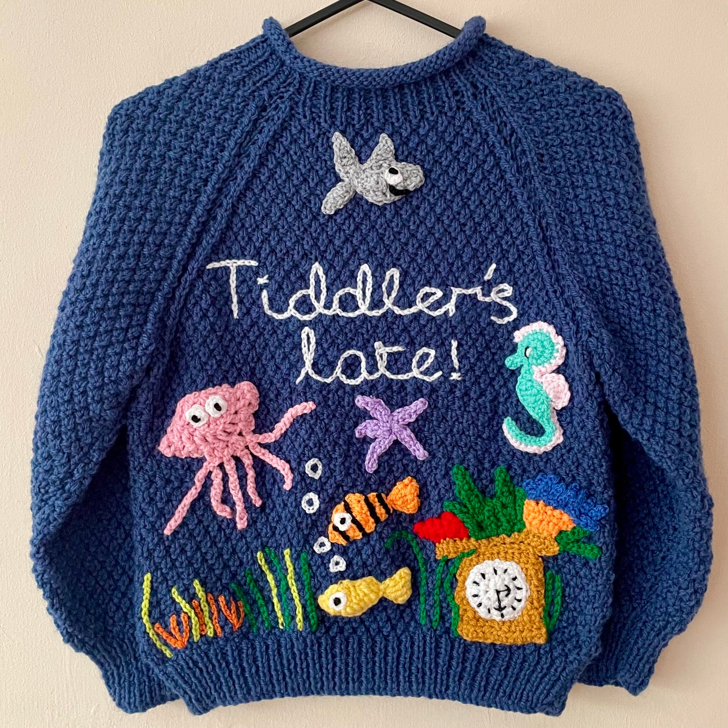 "Tiddler's Late!" Handmade Jumper Size Approx 4-6 Years