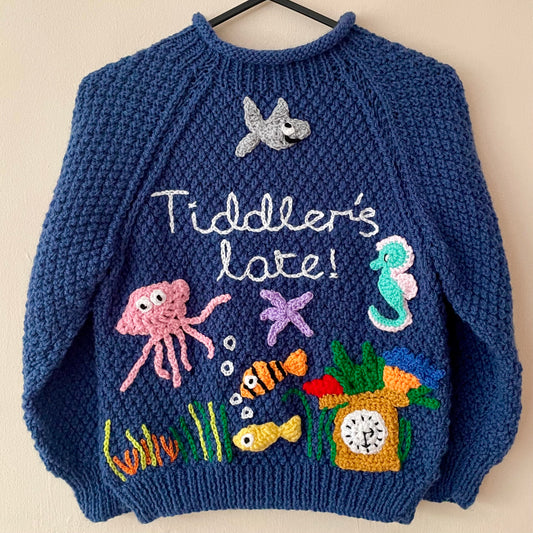 "Tiddler's Late!" Handmade Jumper Size Approx 4-6 Years