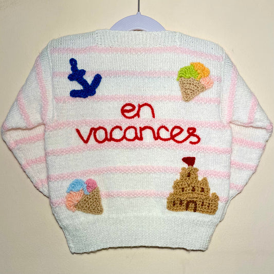 "En Vacances" Handmade Pink Cardigan Size Approx 2-3 Years