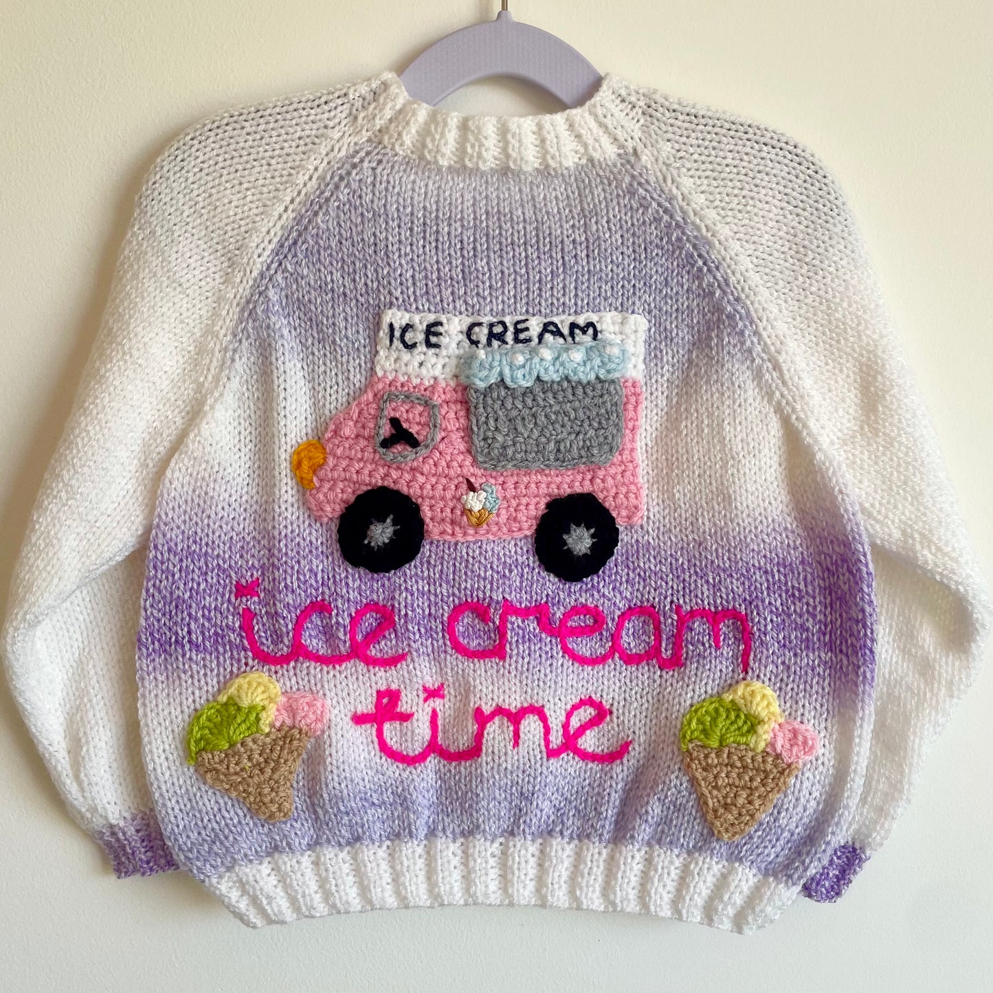 "Ice Cream Time” Handmade Cardigan Size Approx 2-3 Years