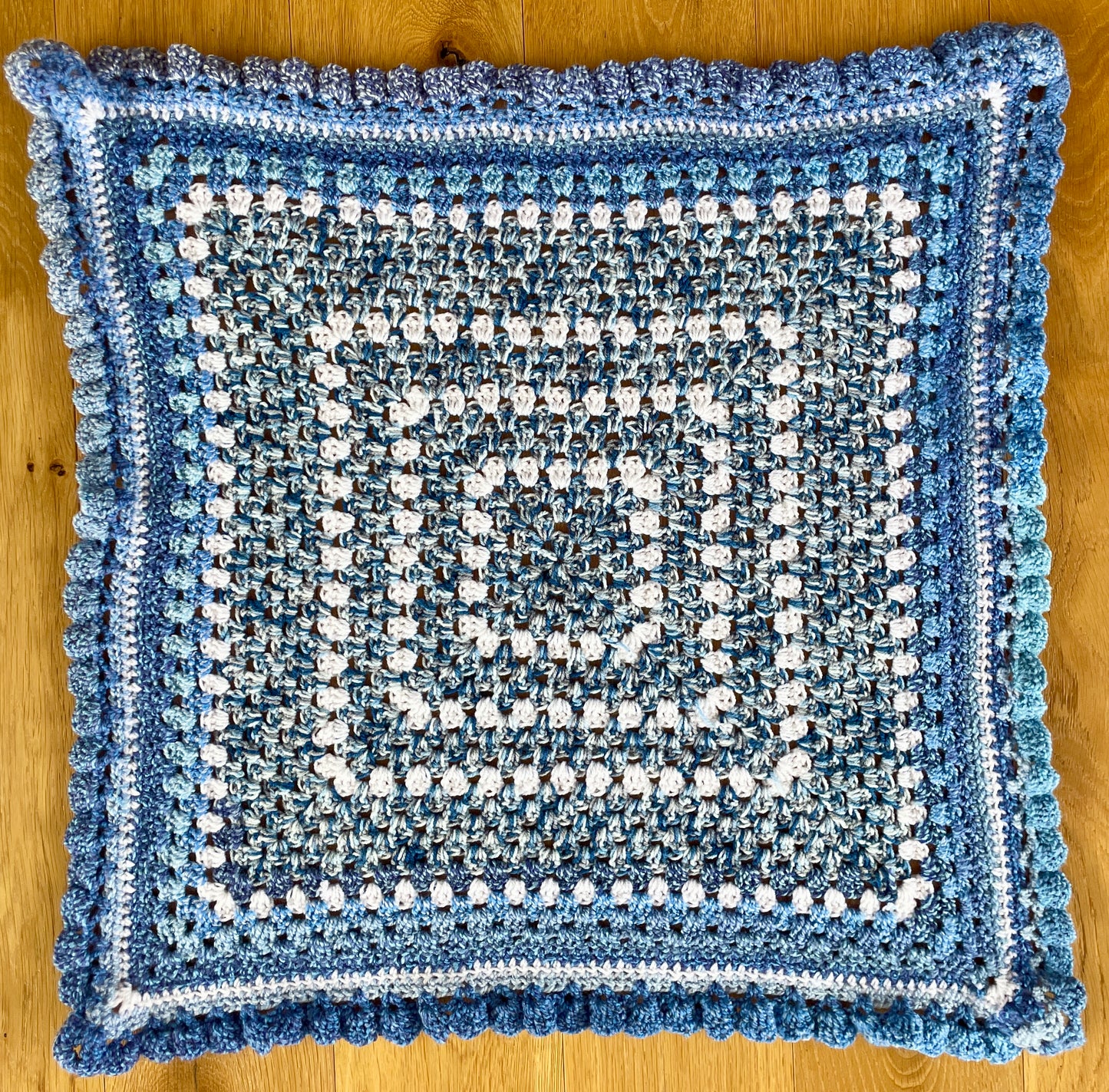 Small Handmade Baby Blanket and Hat (Blue/White)