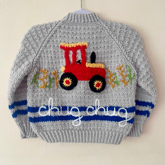"Chug Chug” Handmade Cardigan Size Approx 1-2 Years