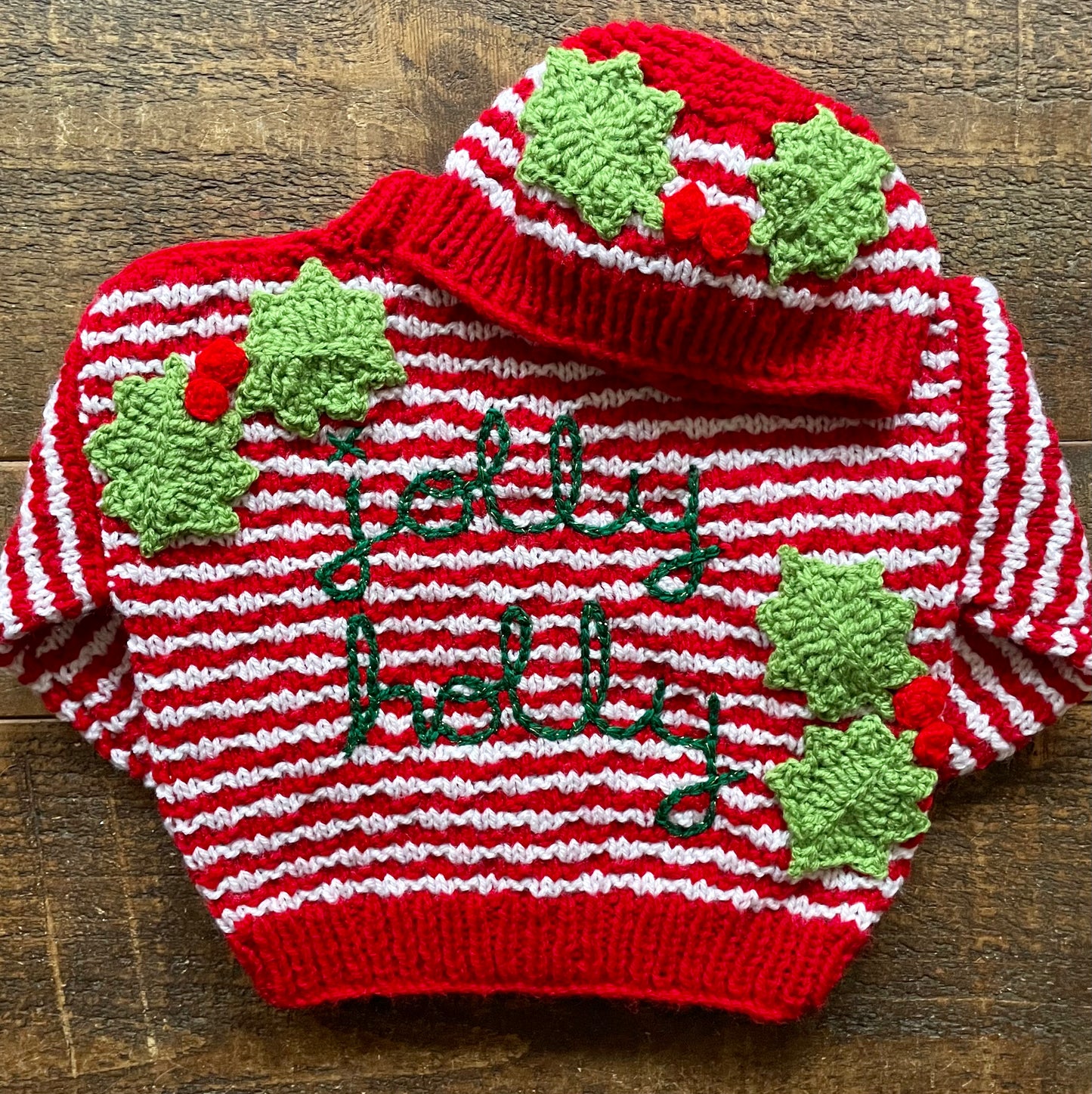 "Jolly Holly" Handmade Cardigan Size Approx 12-18 Months