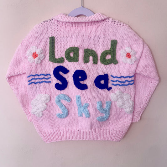 “Land, Sea, Sky” Handmade Cardigan Size Approx 5-7 Years