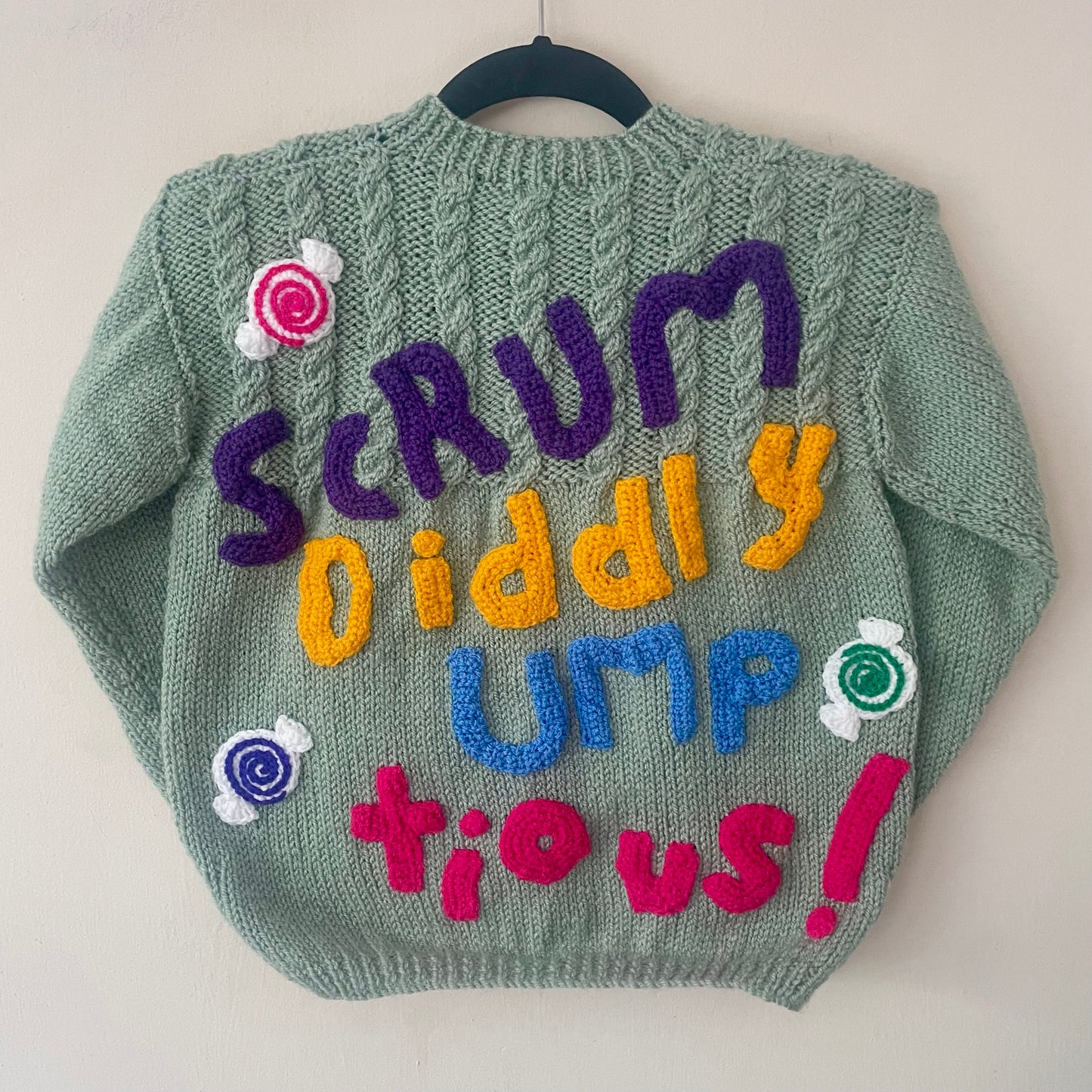 "Scrumdiddlyumptious!” Handmade Cardigan Size Approx 6-8 Years