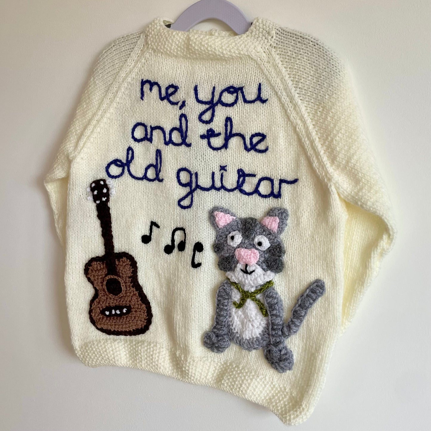 "Me, You and the Old Guitar" Handmade Cardigan Size Approx 4-6 Years