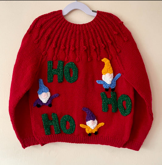 "Ho Ho Ho” Handmade Gnome Cardigan Size Approx 4-6 Years