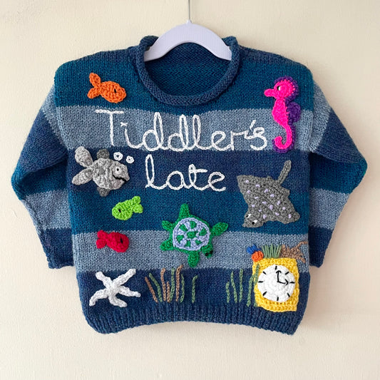 "Tiddler's Late!" Handmade Jumper Size Approx 3-4 Years